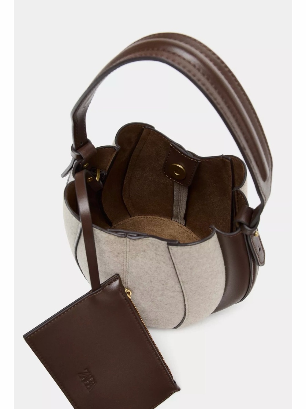 NWT Zara Topstitched Fabric Bucket Bag - Picture 4 of 7